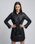 ROMAR Noir Gold Faux Leather Shirt Dress, stylish dress with gold accents, featuring a button-up front and collar detail.