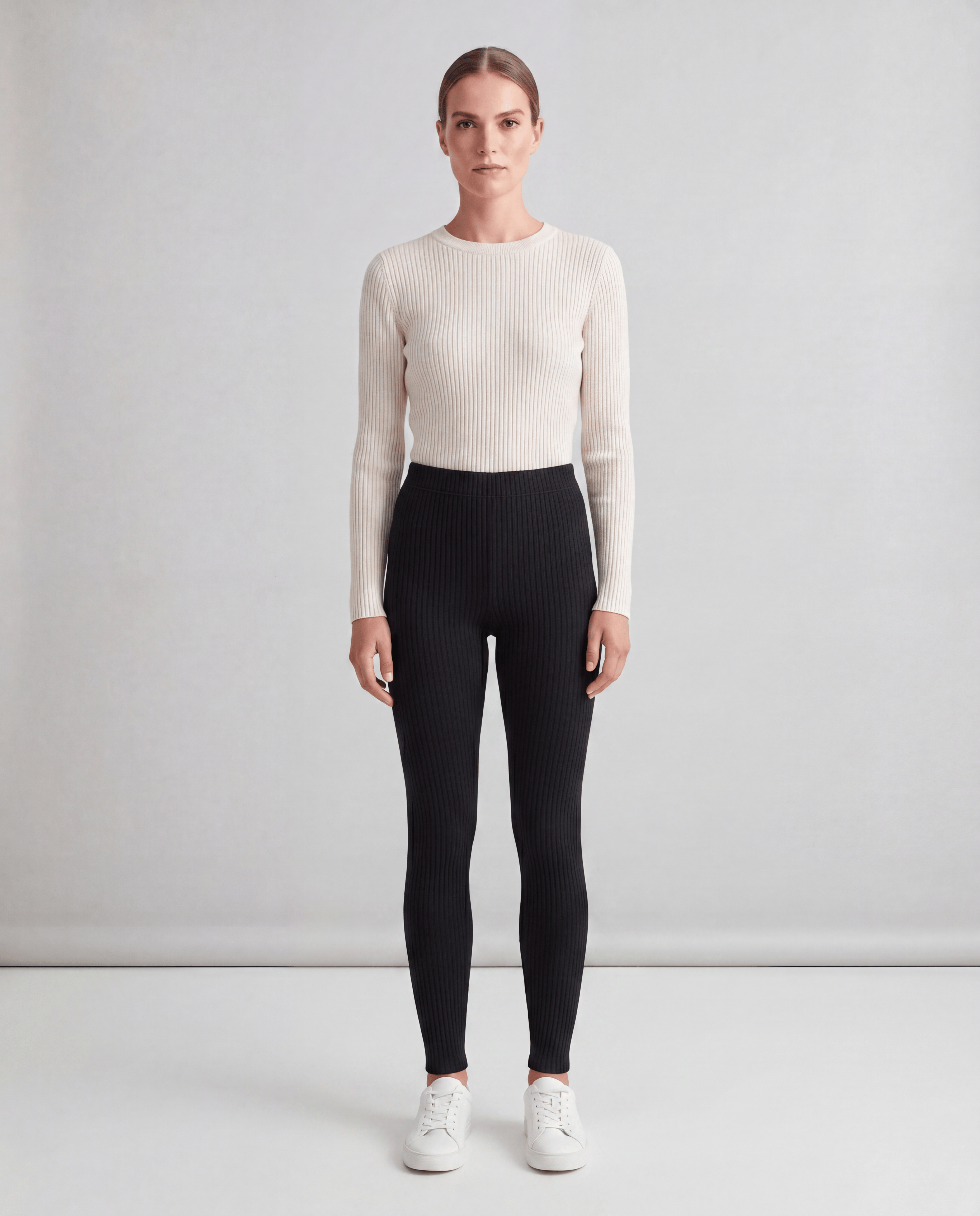 ROMAR ribbed slim fit leggings in black, featuring a close-fitting, high-waisted design with textured ribbed fabric.