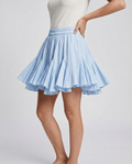 Romar pleated ruffle mini skirt in light fabric with layered ruffle details, shown on a neutral background.