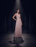 ROMAR glitter wrap V-neck sleeveless prom maxi dress with shimmering fabric, designed for elegant evening events.