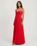 ROMAR chiffon ruffle bustier prom gown with lace-up back, elegant evening dress with flowing fabric and intricate details