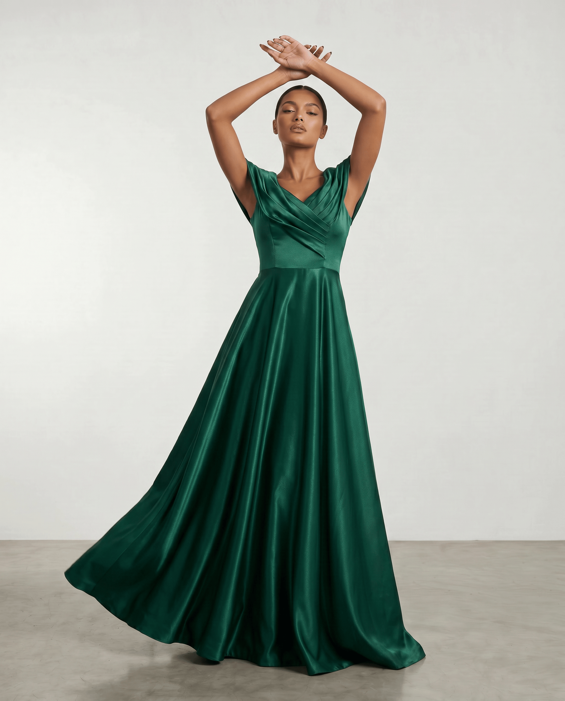 Elegant satin off-shoulder corset lace-up ball gown dress by ROMAR, featuring a fitted bodice and flowing skirt.