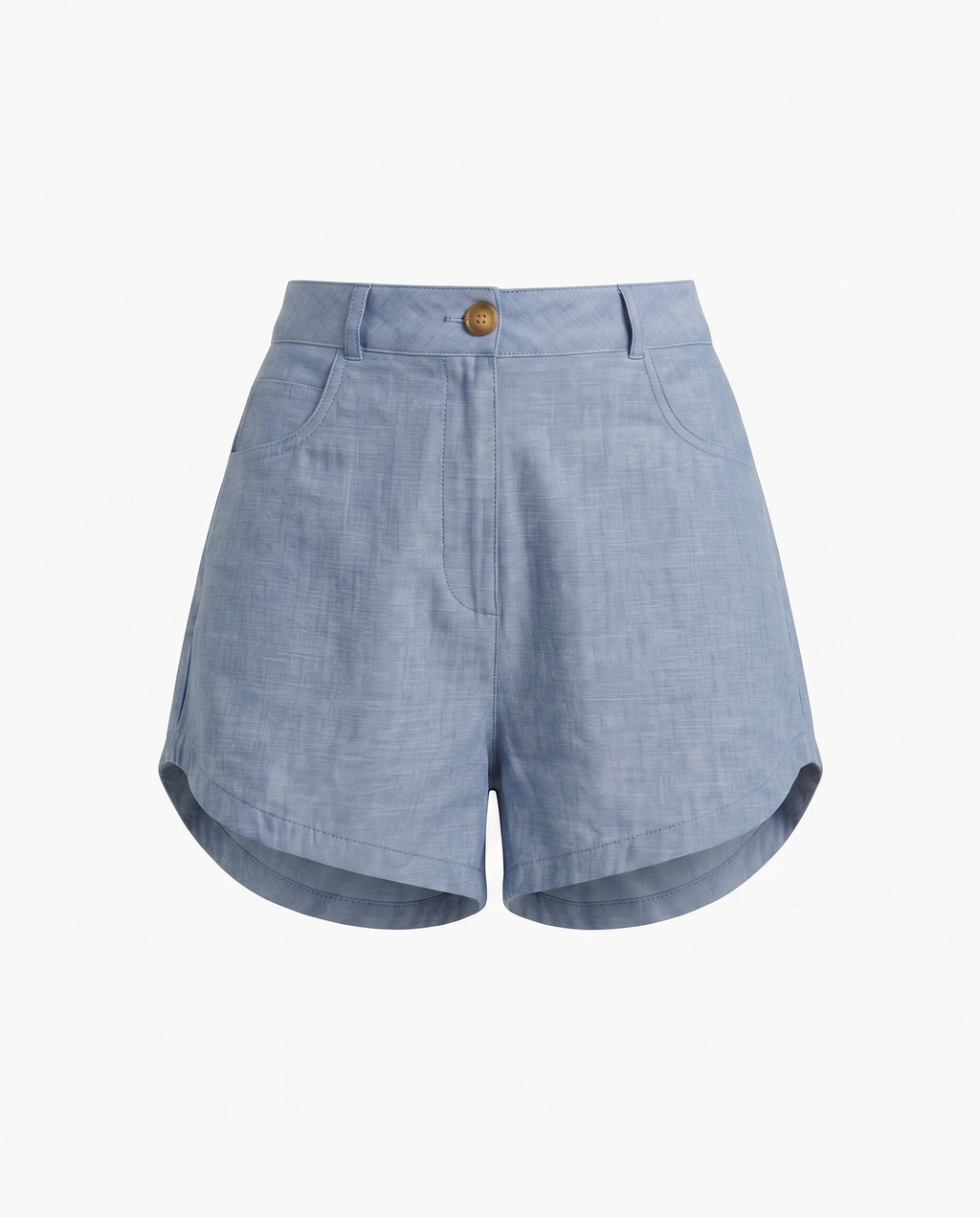 Romar high waist tailored chambray shorts featuring a fitted design, classic blue fabric, and front and back pockets.