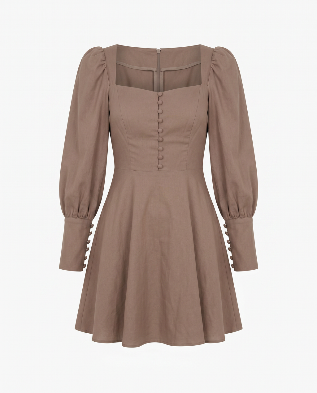 ROMAR Rosette Puff Sleeve Button Mini Dress with decorative rosette details and puffed sleeves, stylish and perfect for summer.