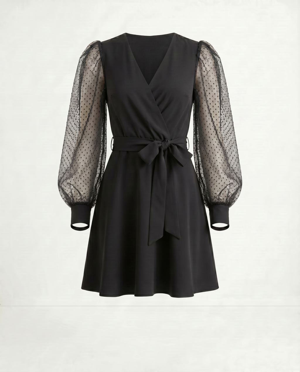ROMAR velvet hour mesh sleeve wrap dress with elegant design and flowing fabric, perfect for stylish occasions.