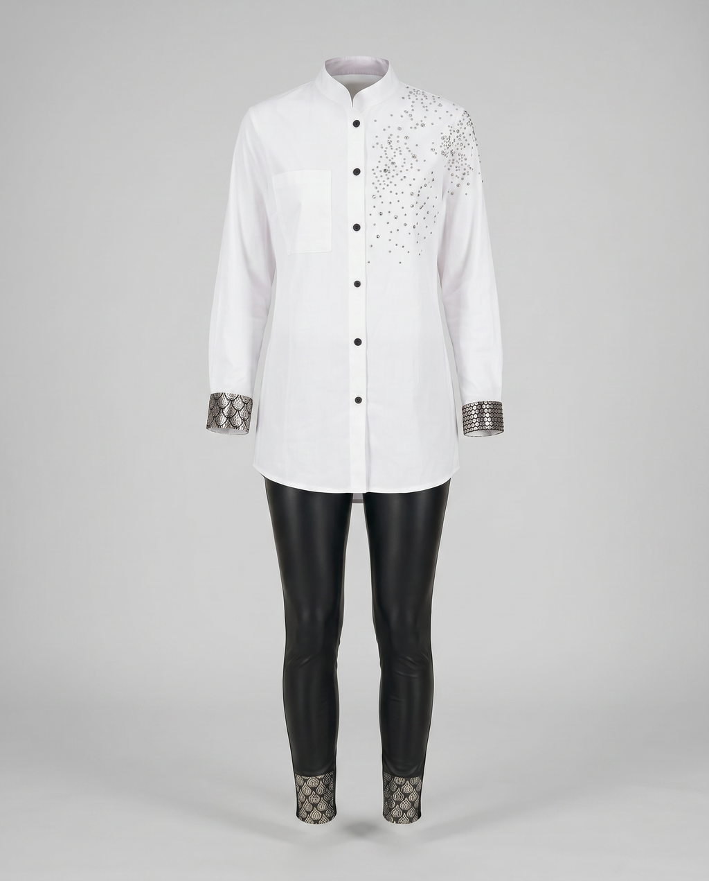 ROMAR crystal and scale jacket and leggings set featuring a stylish jacket and matching leggings, perfect for a trendy active look.