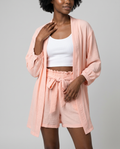 ROMAR Soleil kimono and shorts co-ord set, stylish matching jacket and shorts with floral pattern for a casual summer look.