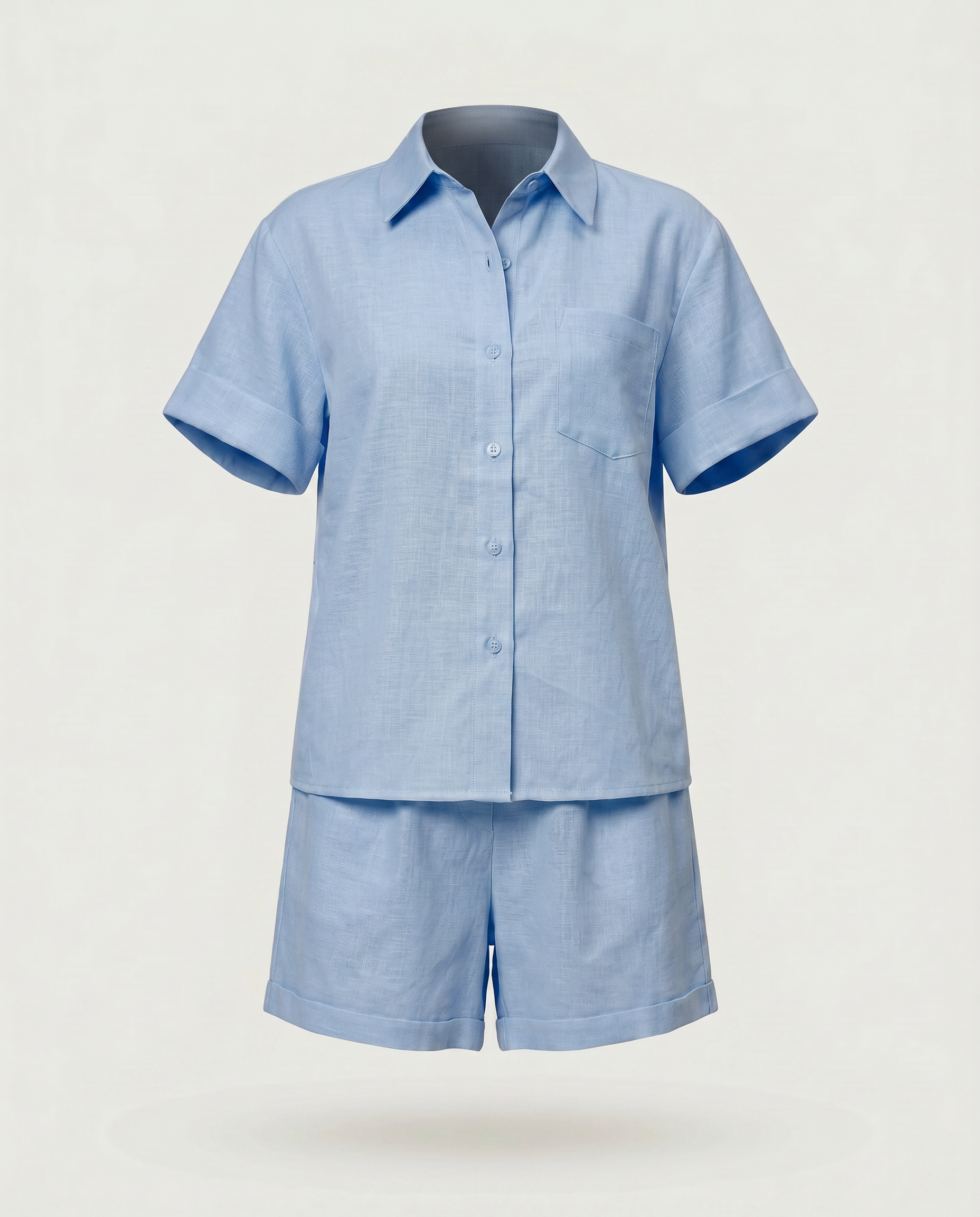 ROMAR Soleil linen shirt and shorts co-ord set, lightweight jacket style with breathable fabric, perfect for casual summer wear.