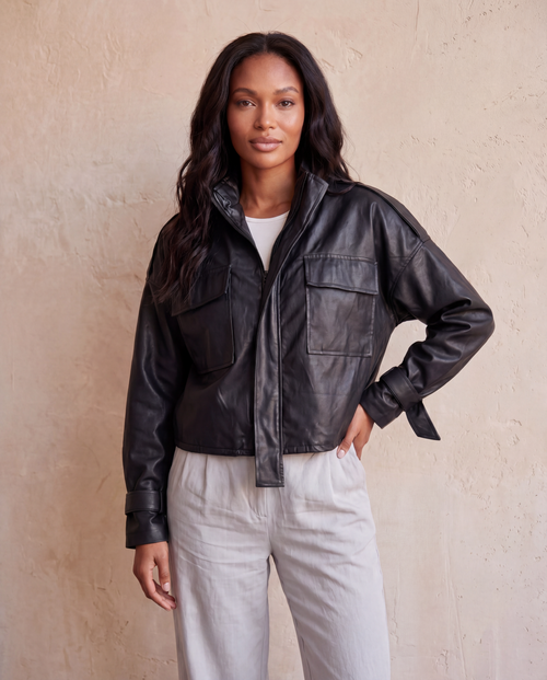 ROMAR faux leather utility bomber jacket with zip front, ribbed cuffs and collar, stylish and versatile for casual wear.