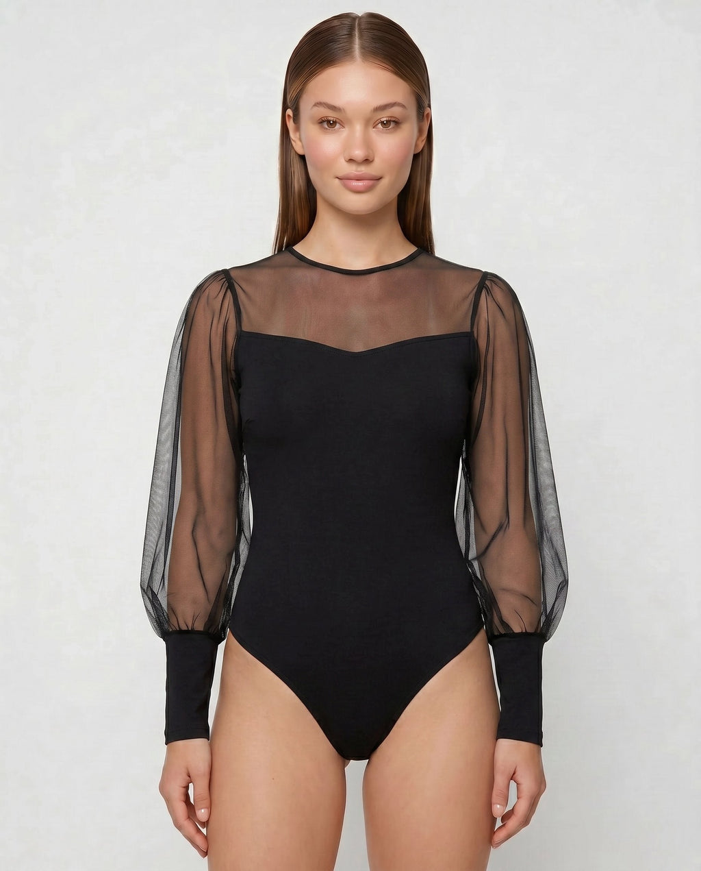 Body aus reiner Organza mit Puffärmeln