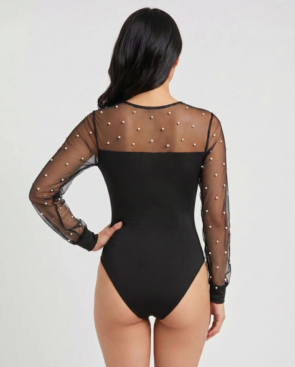 Pearl Mesh Long-Sleeve Bodysuit