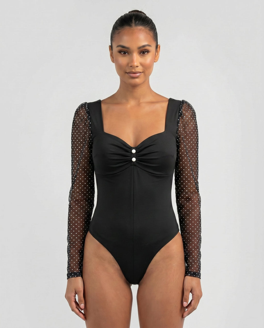 Polka Dot Mesh Sweetheart Bodysuit