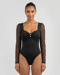 Polka Dot Mesh Sweetheart Bodysuit