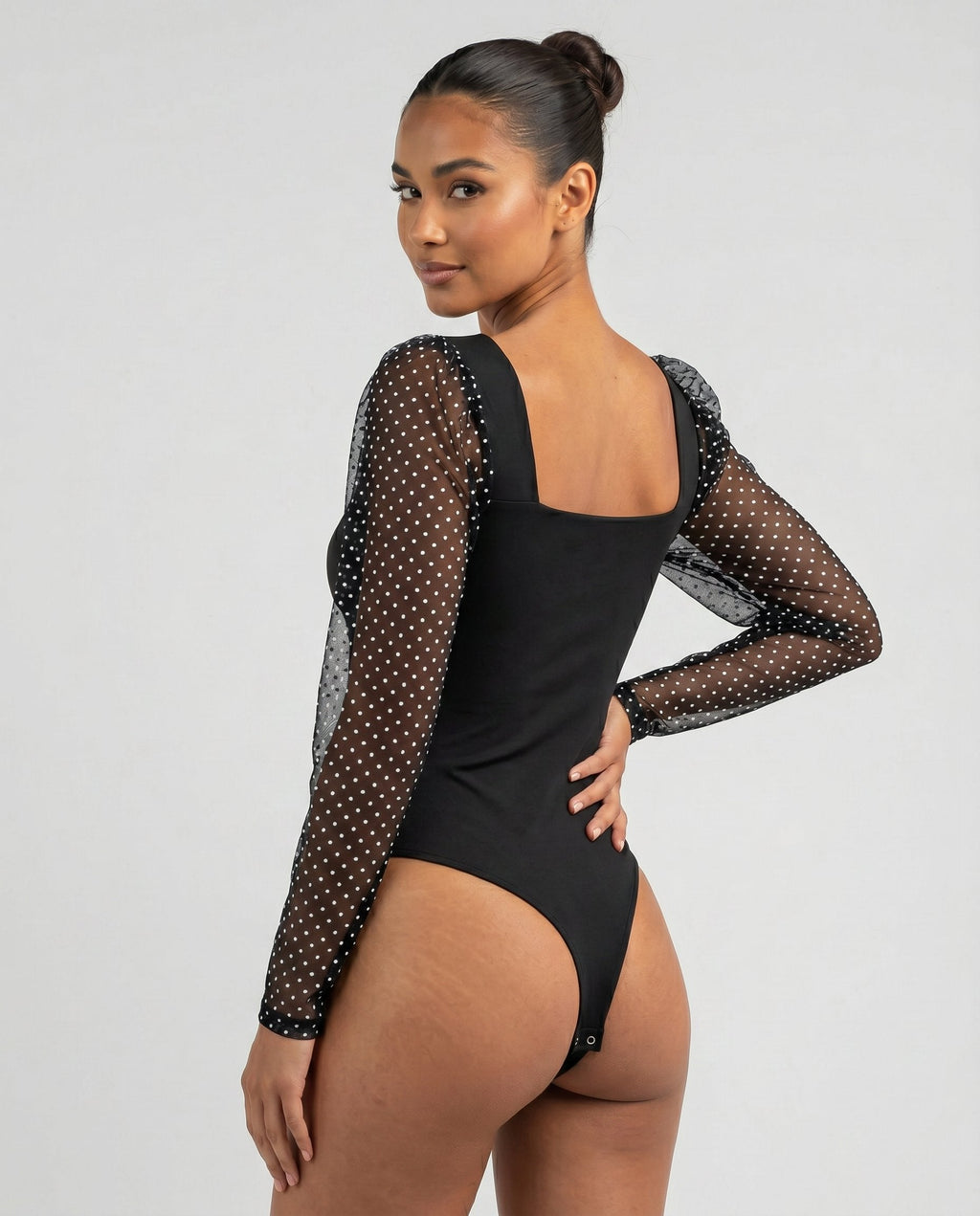 Polka Dot Mesh Sweetheart Bodysuit