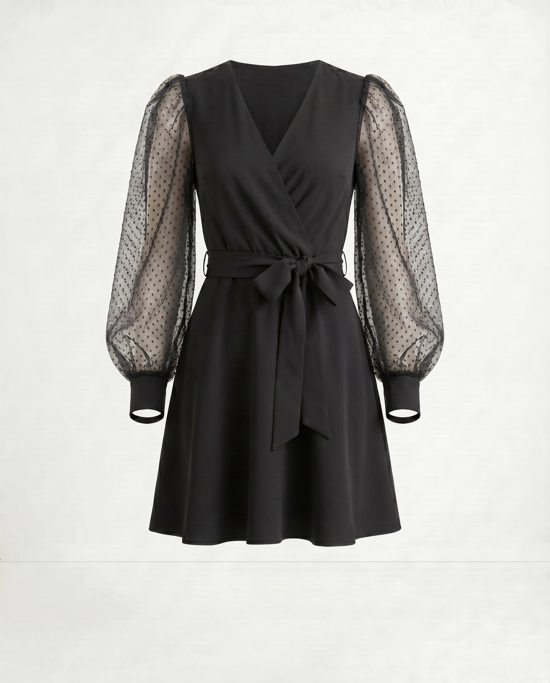 ROMAR velvet hour mesh sleeve wrap dress with elegant design and flowing fabric, perfect for stylish occasions.