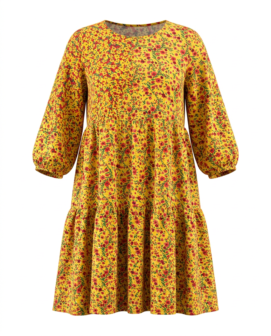 Geblümtes Schößchenkleid mit Wiesenblumenmuster