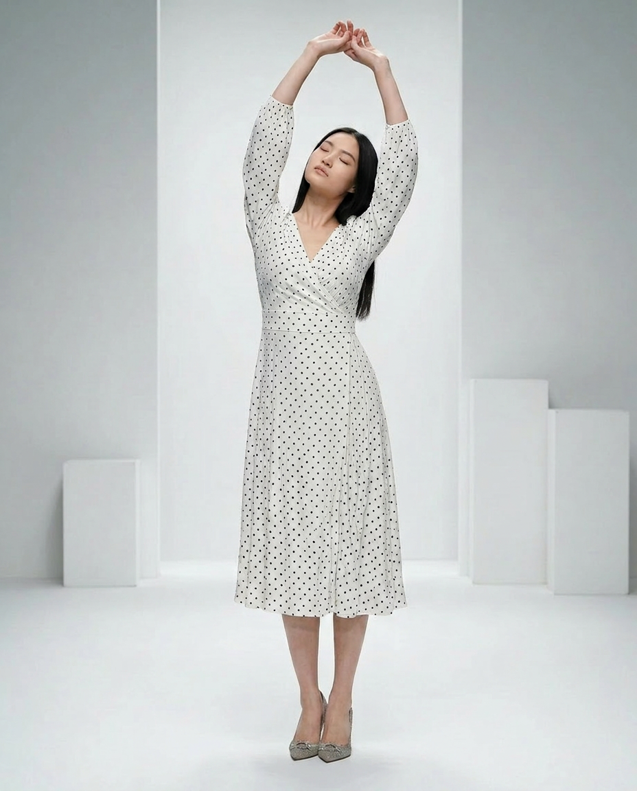 Parisian Dot Wrap Midi Dress