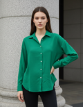 ROMAR Luxe Crepe Relaxed Shirt, stylish women's top in soft crepe fabric, displayed on a hanger.