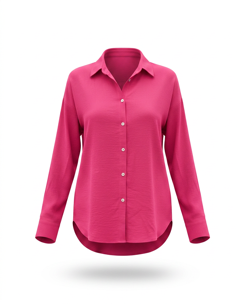 Light beige ROMAR Luxe Crepe Relaxed Shirt with long sleeves and a relaxed fit, styled on a hanger.