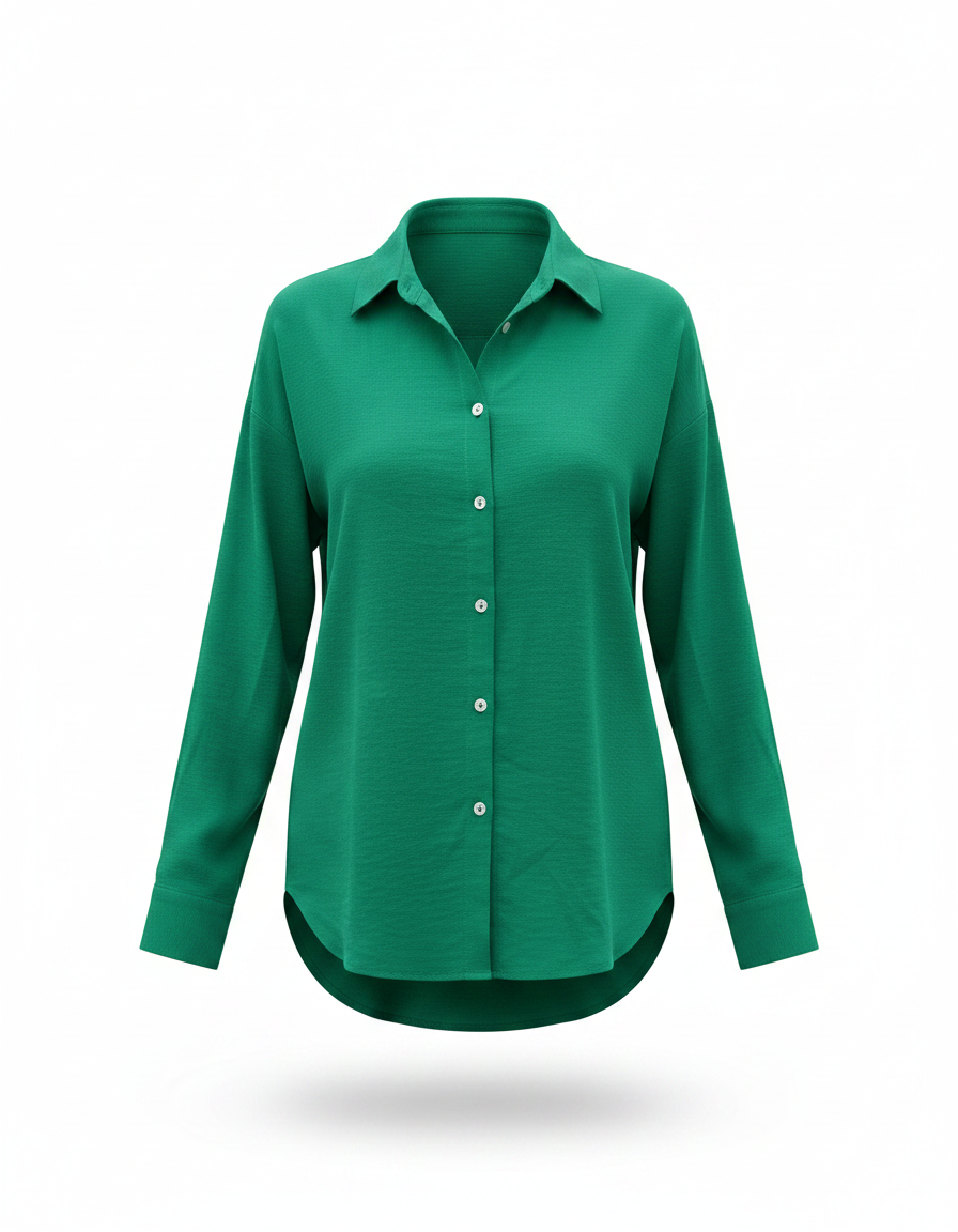 ROMAR Luxe Crepe Relaxed Shirt, a stylish women's top in soft crepe fabric, featuring a relaxed fit and elegant design.