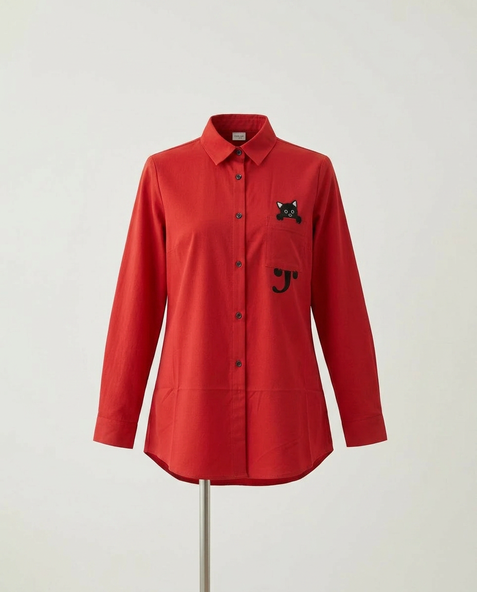 ROMAR Minou embroidered cat pocket shirt, casual tops featuring a playful cat design on the front, soft fabric and stylish fit.