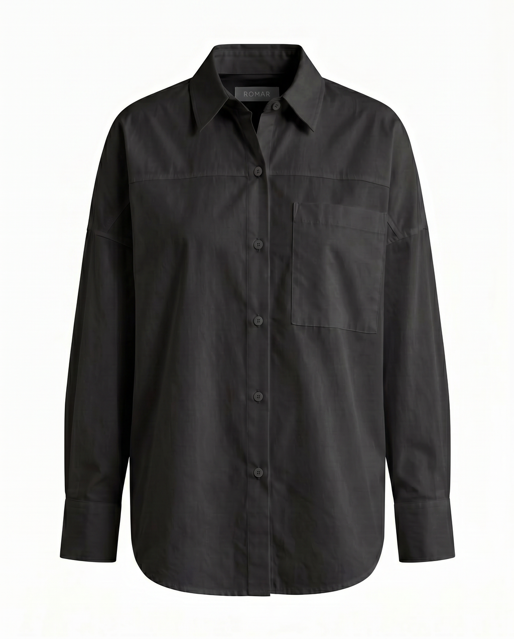 ROMAR Atelier oversized cotton shirt, casual tops in soft white fabric with a relaxed fit and classic collar.